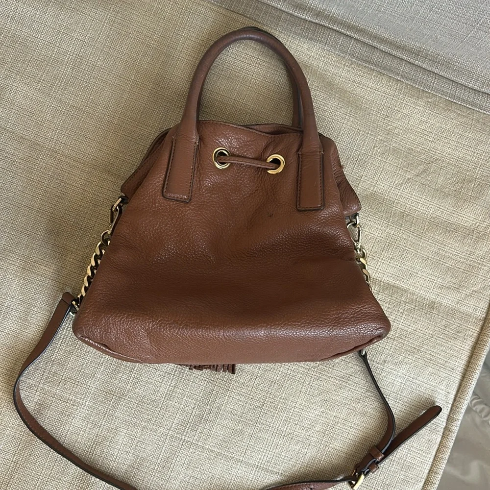 MICHAEL KORS Camden Luggage Brown Leather Medium Drawstring Satchel Shoulder Bag